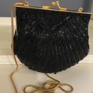 Small Clutch Purse with Long Gold Strap